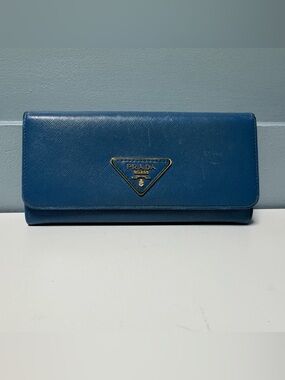 Prada Saffiano Triangular Logo Wallet - Blue